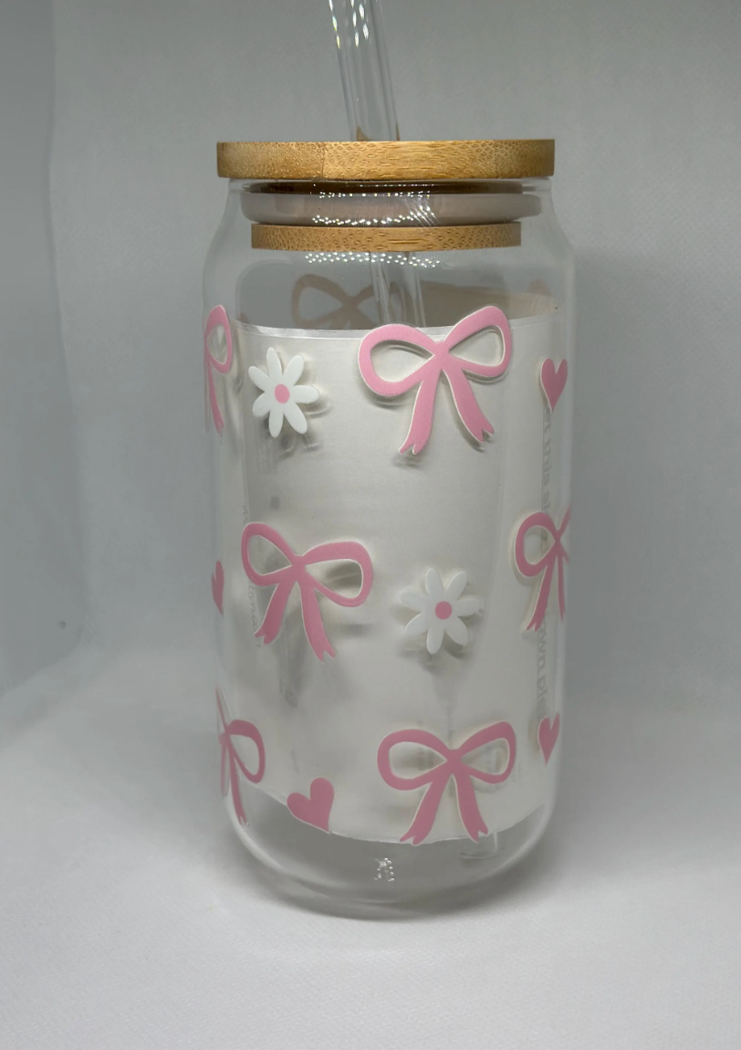 Glass can - coquette bows