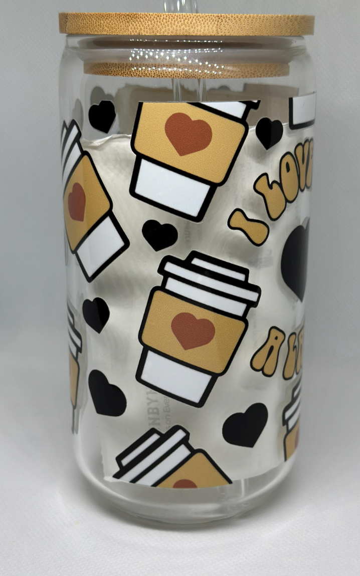 Glass can cups - I love you a latte