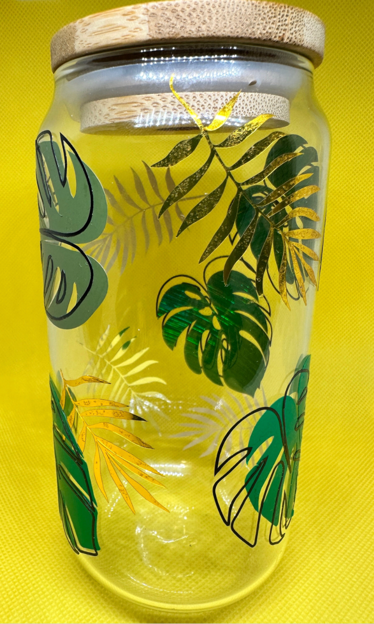 16oz pretty monstera leaf Libby Glass cup
