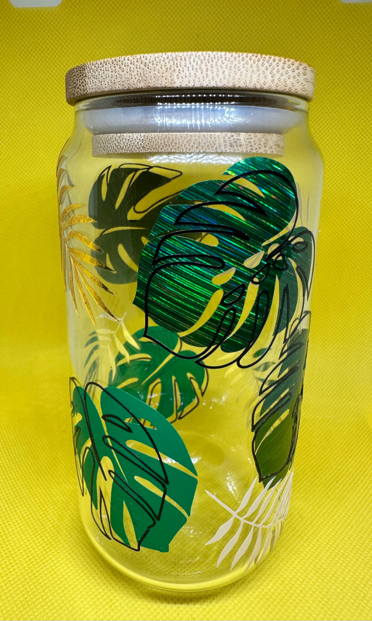 16oz pretty monstera leaf Libby Glass cup
