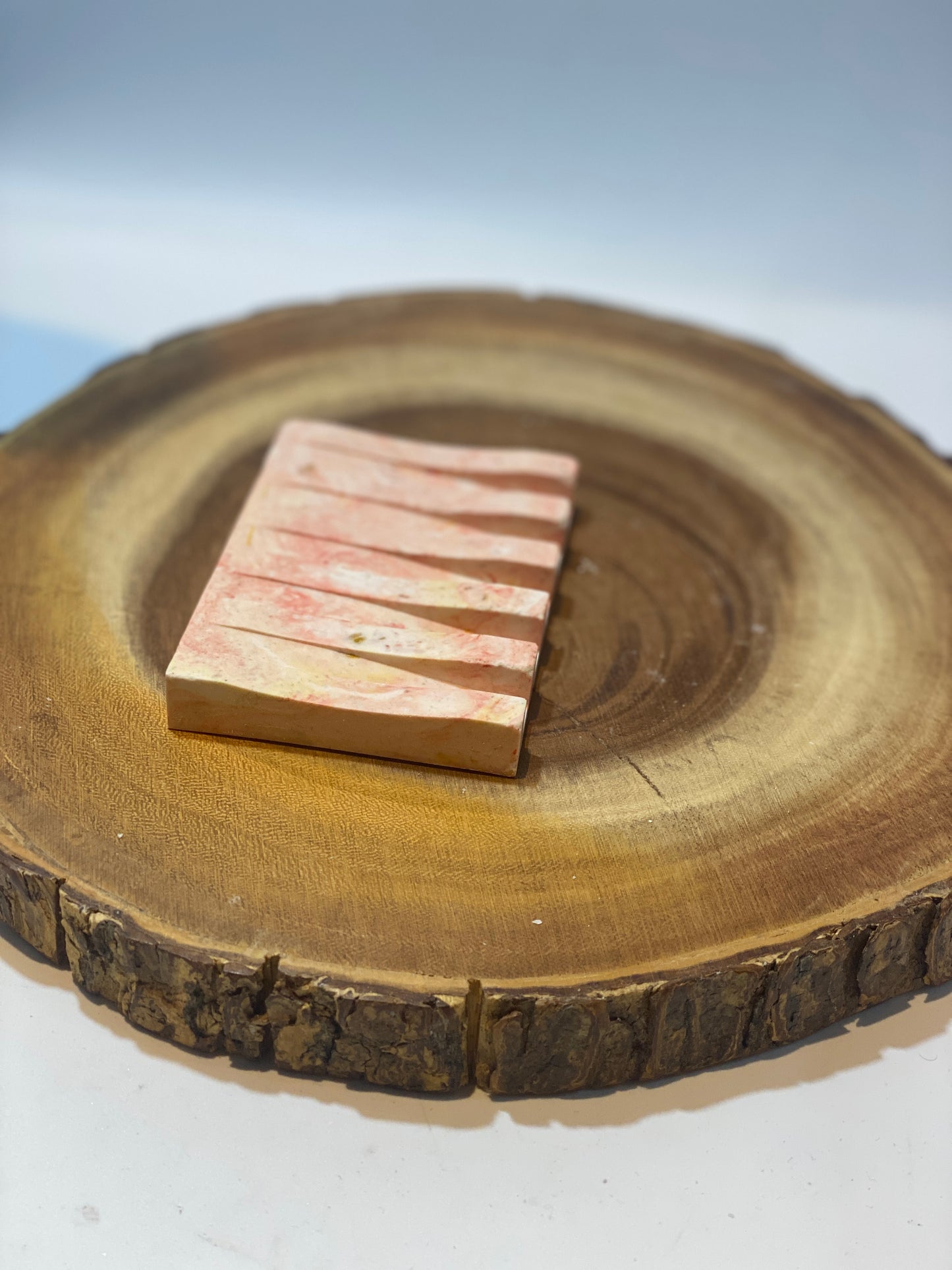 Small Ridged Red and Marble Soap Dish