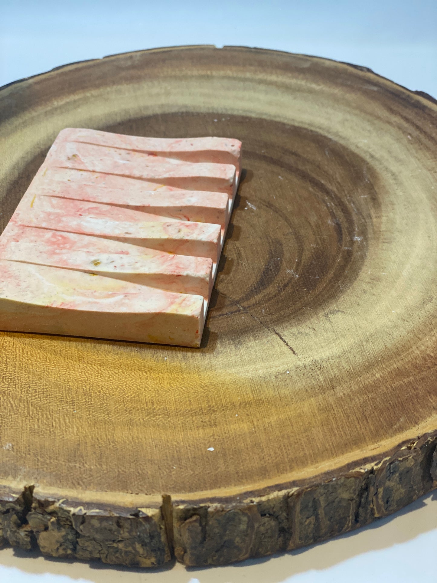 Small Ridged Red and Marble Soap Dish