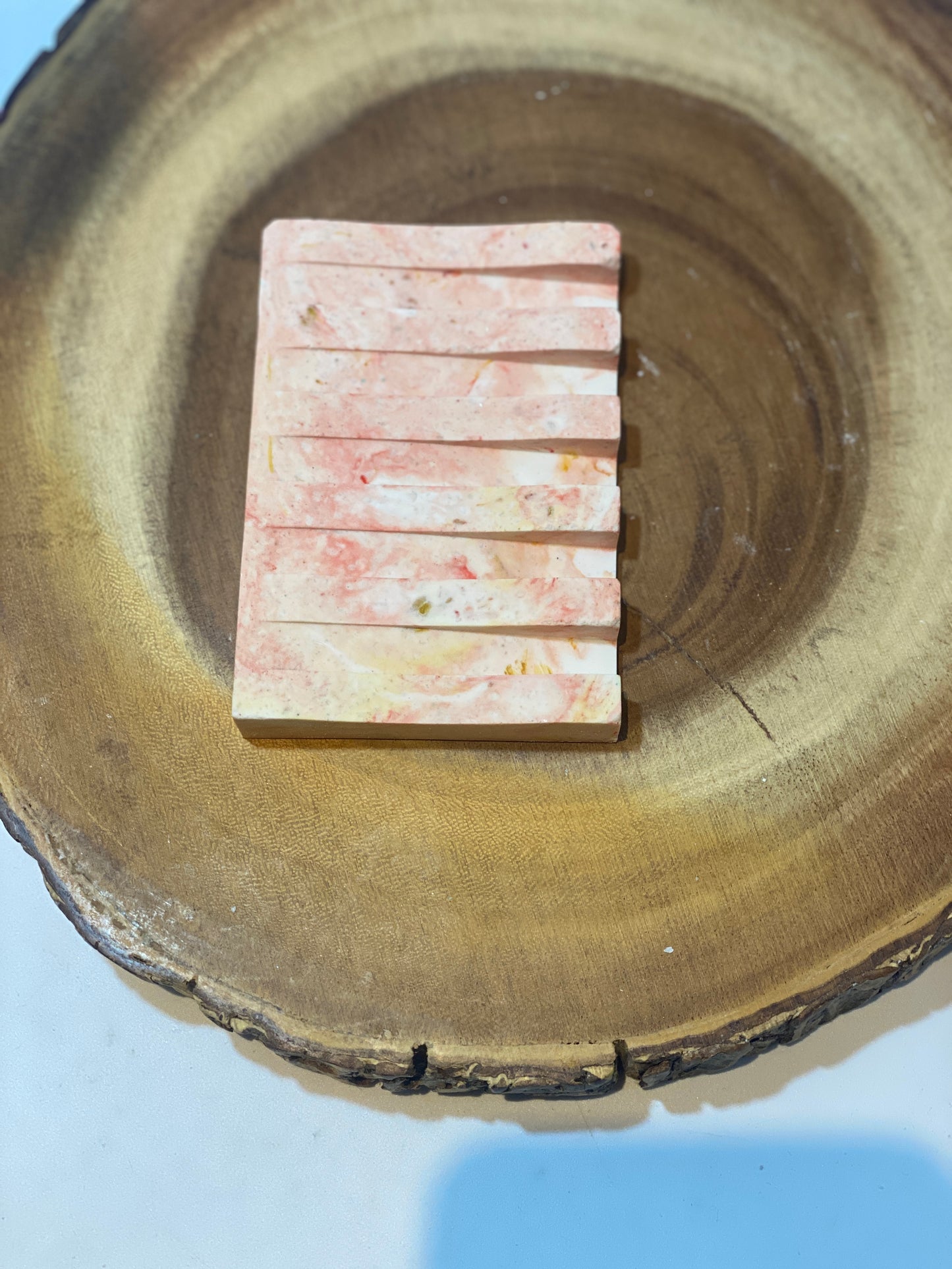 Small Ridged Red and Marble Soap Dish