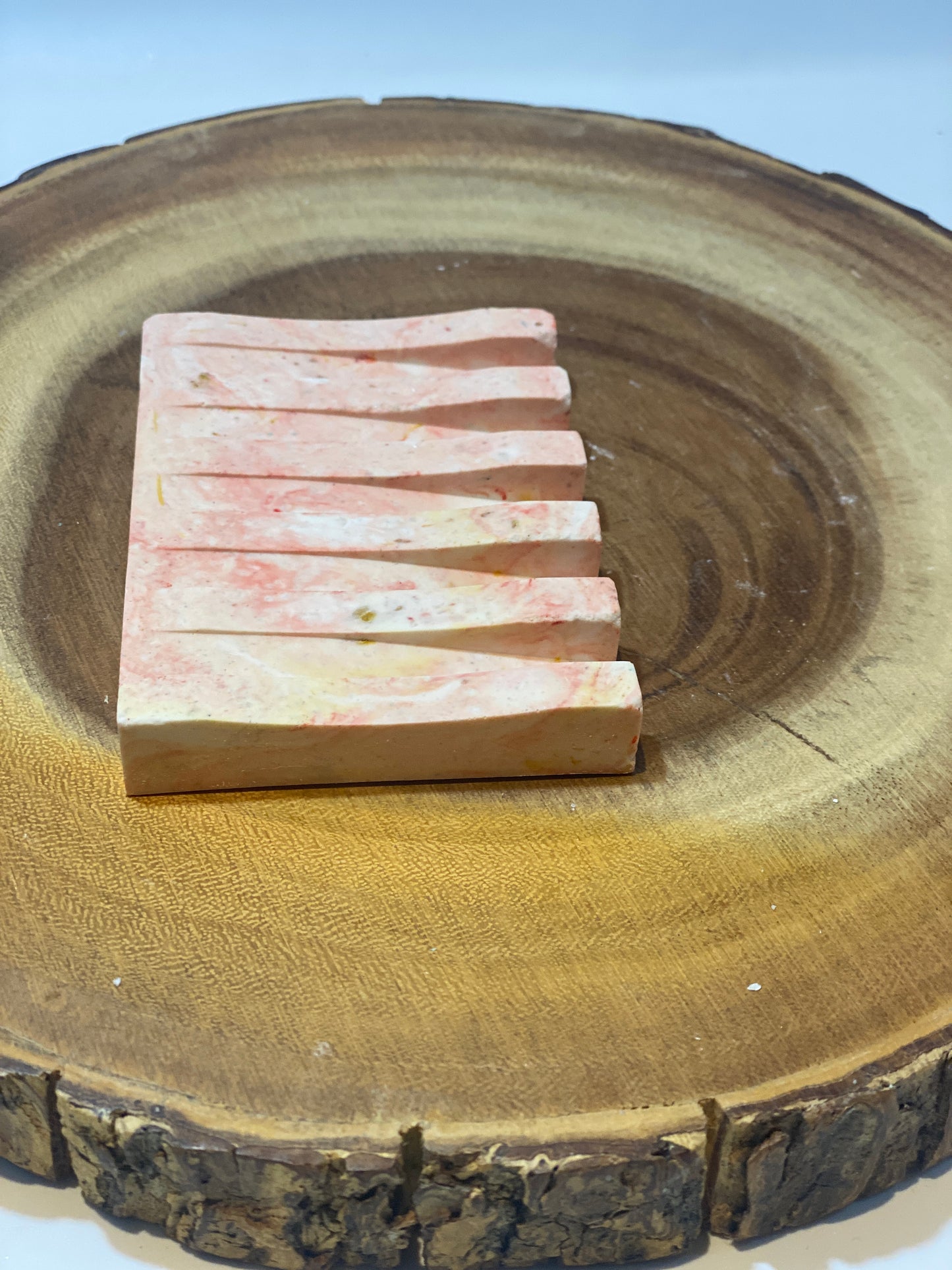 Small Ridged Red and Marble Soap Dish