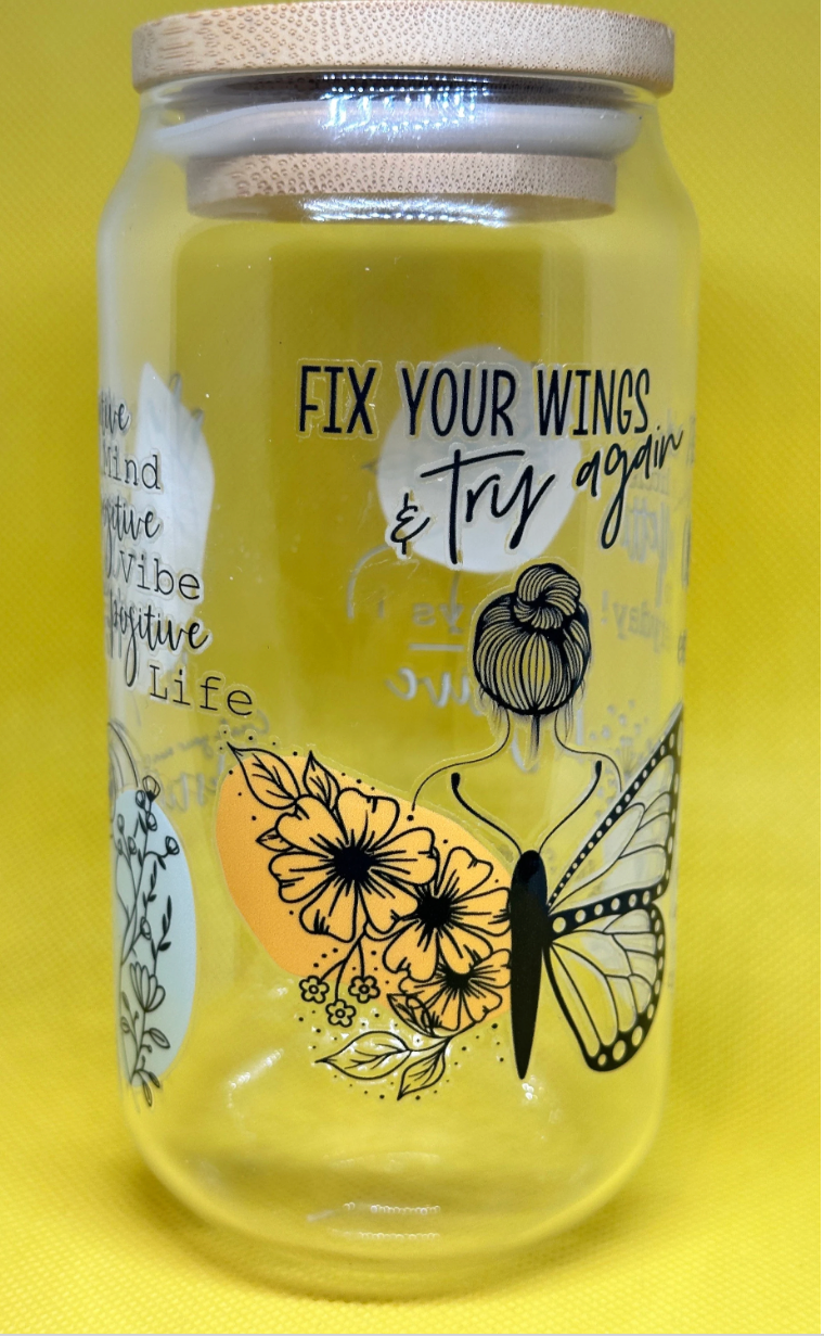 16oz positivity quotes/self love Libby Glass cup