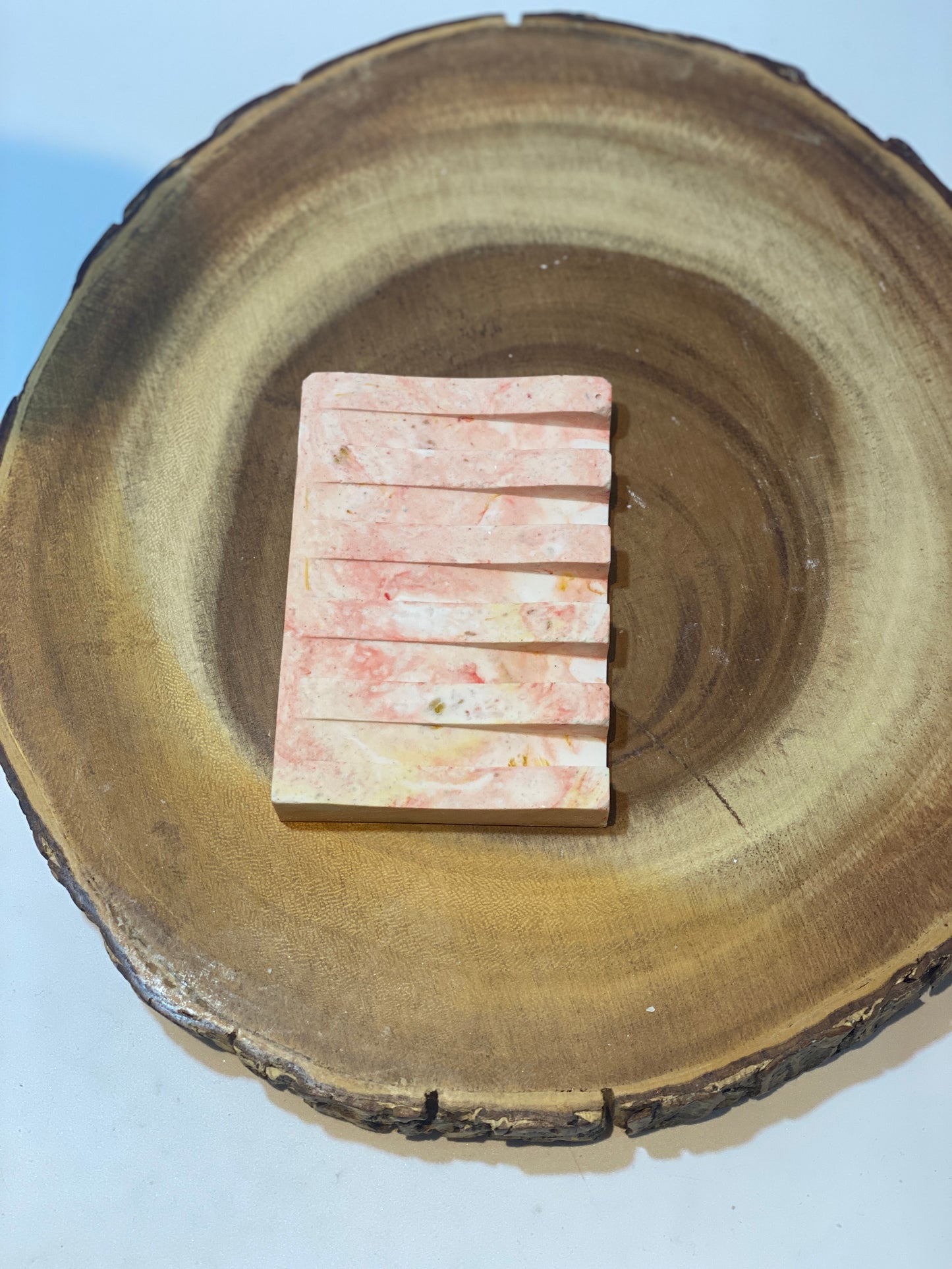 Small Ridged Red and Marble Soap Dish